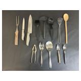 Kitchen Utensils, Wood Spoon, Knife, 2 Prong Fork