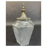Geometric Pressed Glass Candy Jar Metal Lid