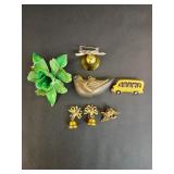 Green Enamel Brooch, Dove Pendant, School Bus