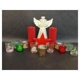 Five Real Christmas Candles 8 Glass Candle Holders