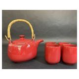Four Red Slah Cups & Tea Pot