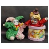 Vintage Porcelain Clown in Drum Music Box, Jester
