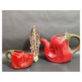 Two Pottery Chile Tea Pots, Red Chili Wall Plug In