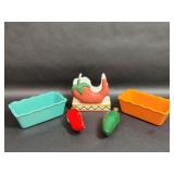 Two Century Butter Dishes,Chili Napkin Holder