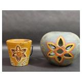 Two Hand Painted Clay Pots Made In Philippines