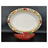 1996 Clay Art Chili Pepper Chip Dip Bowl Set
