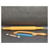 Wood Rolling Pin, Texas Bread Knife, Melon Baller