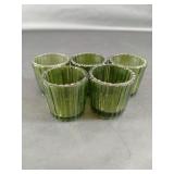 5 Green Ribbed Glass Tealight Candle Holders