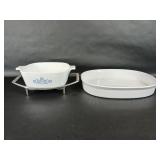 Corning Ware Blue Cornflower Dish, Metal Stand