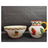 Clay Art "Chili Pepper" Pitcher & Bowl