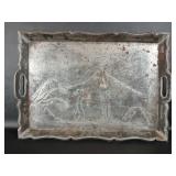 Vintage Mexican Tin Tea Tray Etched Detailing