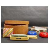 Hand Painted Wooden Round Box, Sewing Supplies