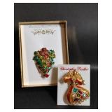 2 Christopher Radko Christmas Theme Brooches
