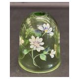 Fenton Green Glass Fairy Lamp Signed by Artist