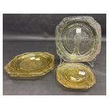 Five Federal Depression Glass Madrid Amber Plates