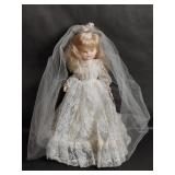 Hard Plastic Bride Baby Doll With Lace Dress
