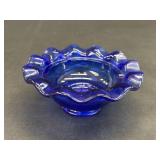 Fenton Cobalt Blue Glass Ruffled Edge Candleholder