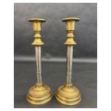 2 Vintage Brass Hue Candlestick Holders