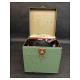 Vintage Green Metal Box holding 45 RPM Records