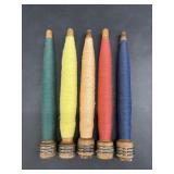 Five Vintage Industrial Wooden Thread Spools