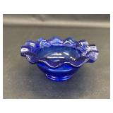 Fenton Cobalt Blue Glass Ruffled Edge Candleholder