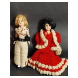 Two Vintage Plastic Dolls in Crotchet Outfits