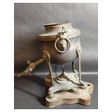 Vintage Metal Samovar with Lion Head Motifs