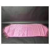 Vintage Silk Table Runner Red Beaded Fringe