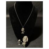 Pewter Retrieving Dog, Fire Hydrant, Dog Necklace