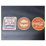 Three Vintage Cardboard Bar Coasters