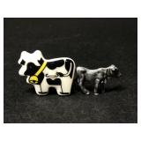Ceramic Cow Button, Mini Metal Cow Trinket