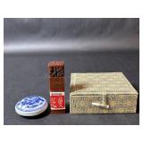Chinese Seal Stone Stamp Set with Red Ink Paste