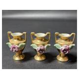 3 Japan Gold Hue Porcelain Bud Vases