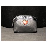 BRIGHTON Black Leather Red Heart Coin Purse