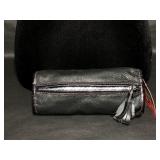 ISAAC MIZRAHI Black Leather Tube Shaped Organizer