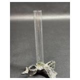 Pewter Bow Clear Glass Bud Vase