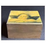 Wood Hinged Trinket Box With Baby Angel Cherub
