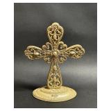 Perlized Metal Cross with Pearl Accents on Stand