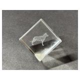Crystal Cube with Etched Dog