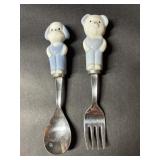 Vintage Ceramic Bear Child's Fork & Spoon