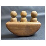 Vintage Wooden 3 Peg Dolls in Boat Toy