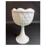 Vintage Milk Glass Quilted Pedestal Compote