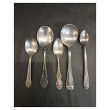 Set of Five Silver Tone Oval Soup Spoons