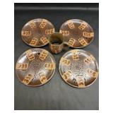 Vintage Pottery Textural Glazed Mug & 4 Plates