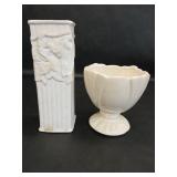 2 Vintage White Pottery Vases/Planters