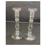 2 Clear Glass Taper Candleholders
