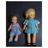 Two Vintage Plastic Dolls in Blue