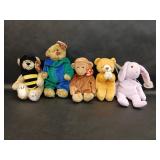 Five Beanie Babies, Hope, Floppity, Bongo,