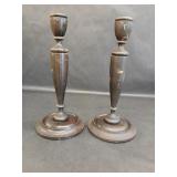 Pair of Vintage Brown Wooden Candlestick Holders