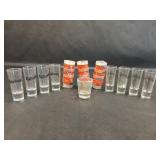 Nine Glass Shot Glasses, Nine Acrylic Shot Glasses